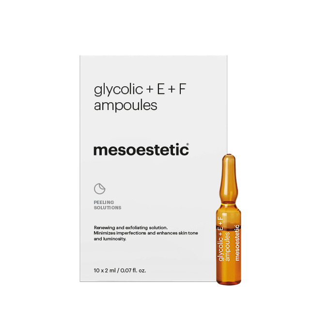 Mesoestetic Glycolic + E + F Ampoules. Official Stockist. Worldwide shipping. Medical-grade skincare. The M-ethod Aesthetics