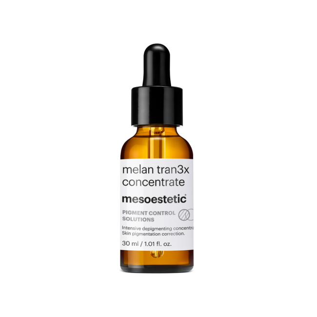 Mesoestetic Melan Tran3x Concentrate. Official Stockist. Worldwide shipping. Medical-grade skincare. The M-ethod Aesthetics